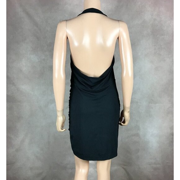 Material Girl Black Ribbed Ruched Halter Dress NWT LARGE - Picture 5 of 8
